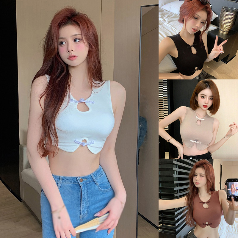 Áo Croptop Chất Liệu Cotton Màu Trơn Cổ Tròn Thời Trang Cho Nữ