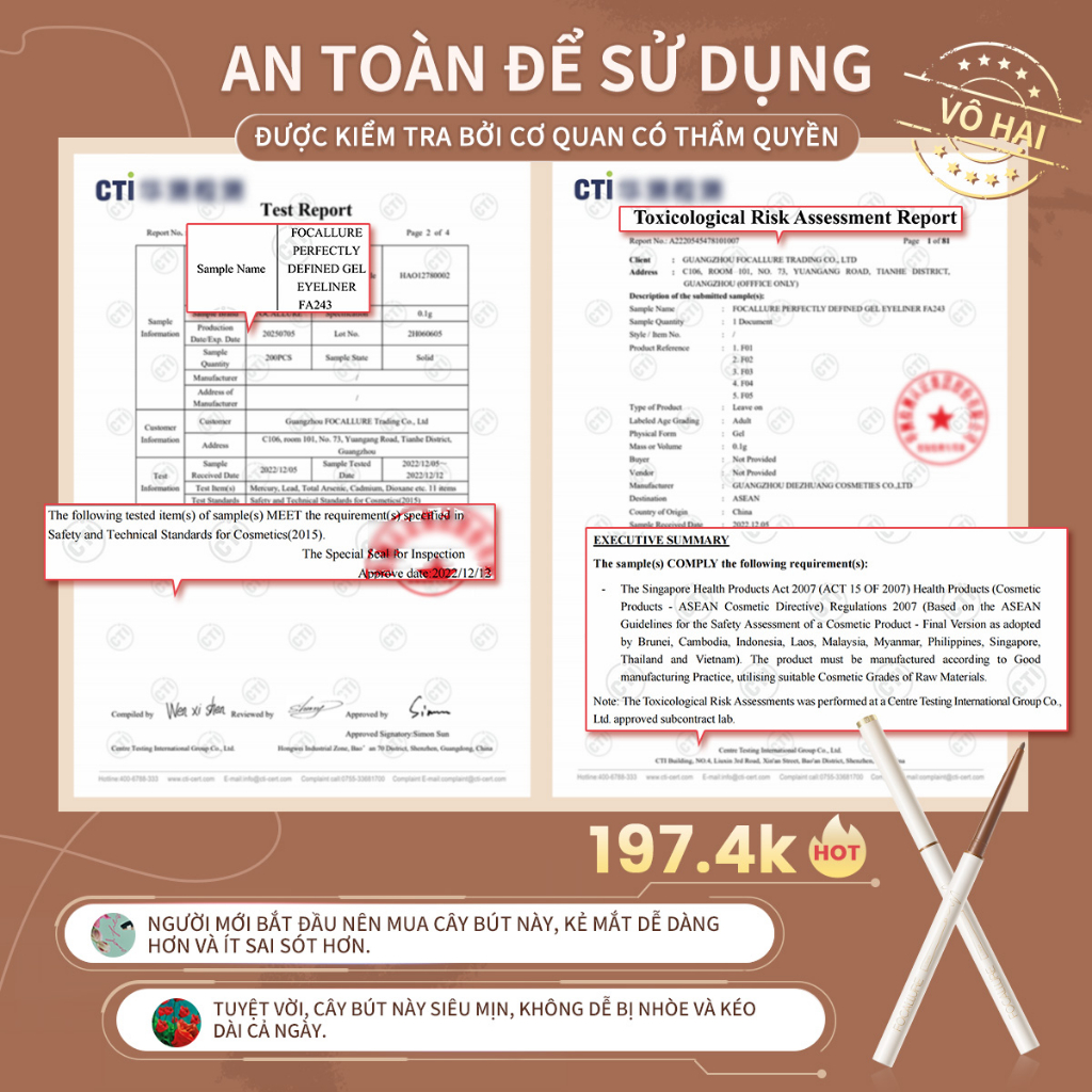 Bút kẻ mắt Focallure 1.7mm chống nước lâu trôi tiện lợi