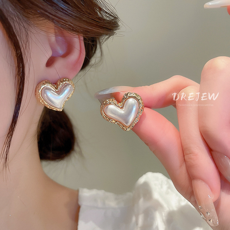 DREJEW Khuyên tai bạc đính ngọc trai phong cách Pháp đơn giản thời trang dễ phối đồ