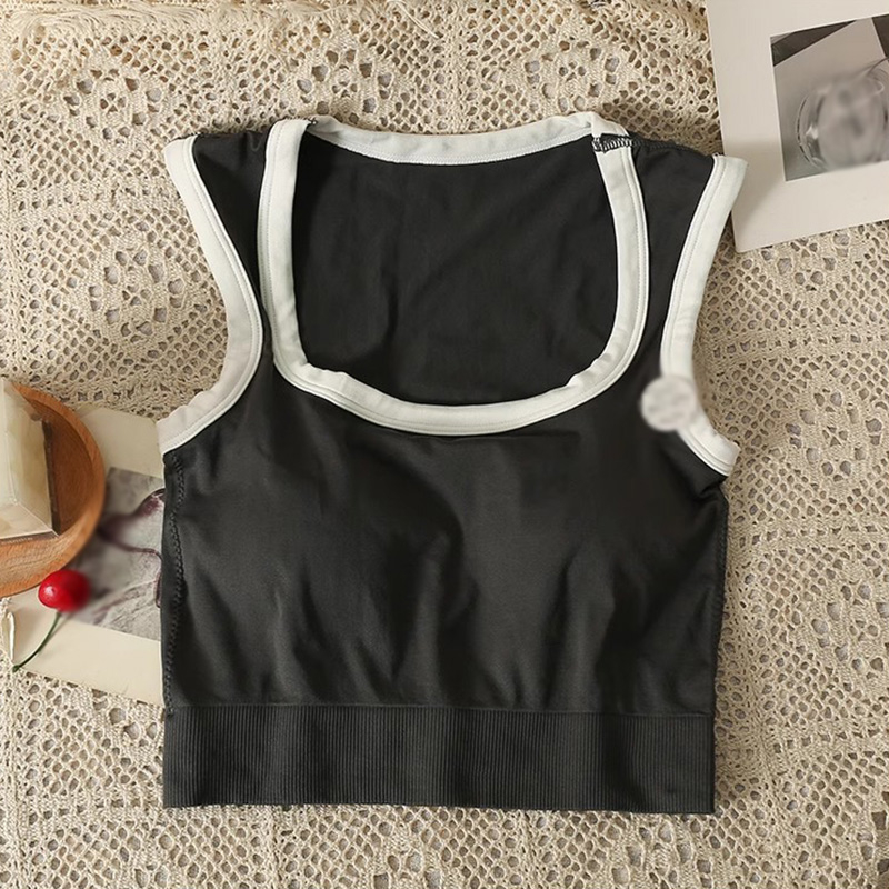 Áo Croptop Thể Thao Hai Dây Cổ Vuông Có Đệm Ngực Màu Sắc Tương Phản Phong Cách Mỹ Cho Nữ