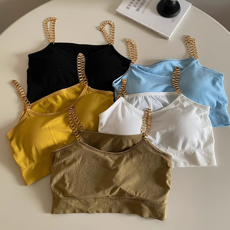 Áo Croptop Hai Dây Có Mút Đệm Màu Trơn Cổ Chữ V Gợi Cảm Thời Trang Mùa Hè Phong Cách Hàn Quốc Cho Nữ