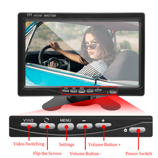Màn hình ô tô 7 "16: 9 màn hình 800 * 480 với đầu vào video 2 chiều tft hd kỹ thuật số cho camera quan sát phía sau bãi đậu xe dự phòng đảo ngược
