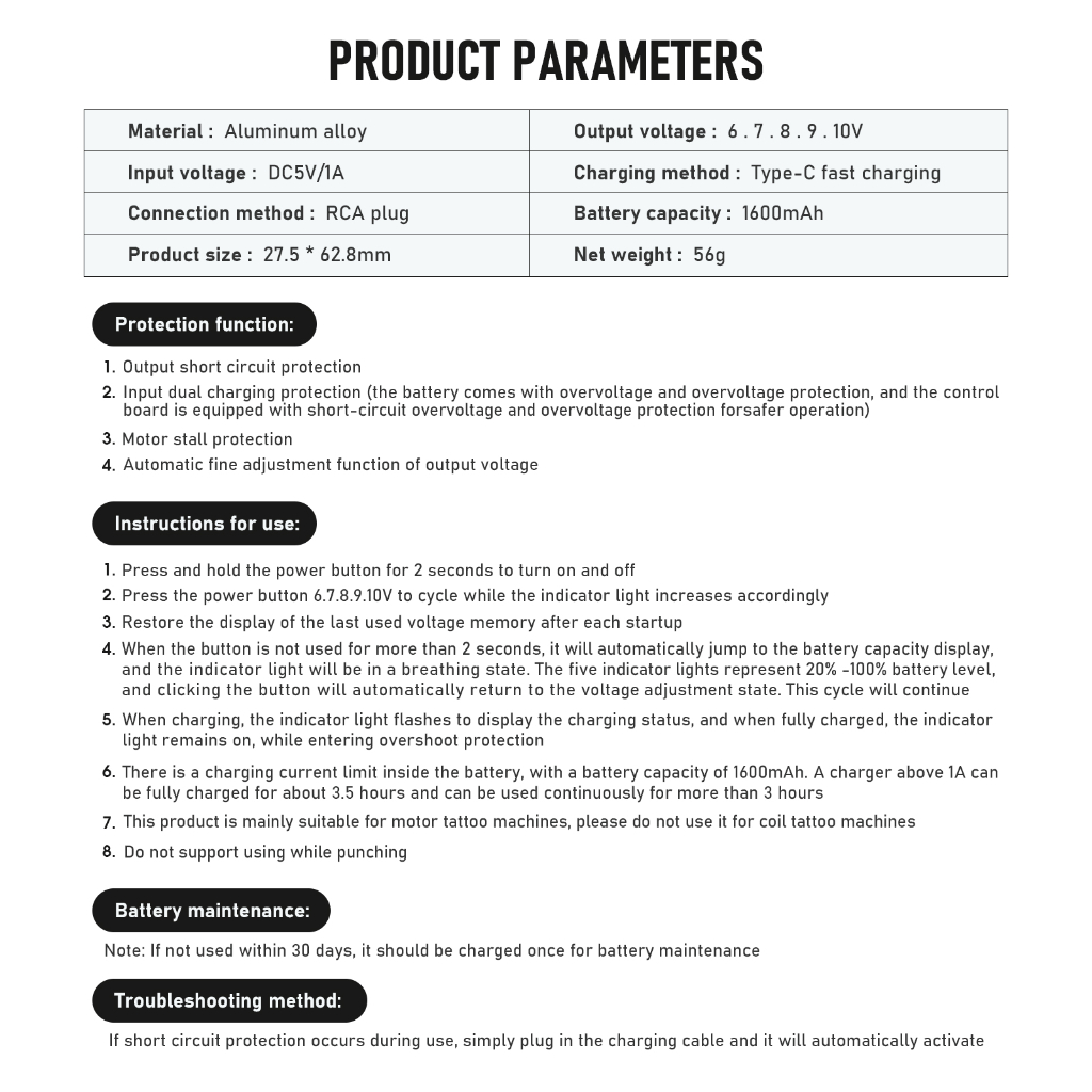 Pin 1600mAh Cho Máy Xăm Hình Chuyên Nghiệp