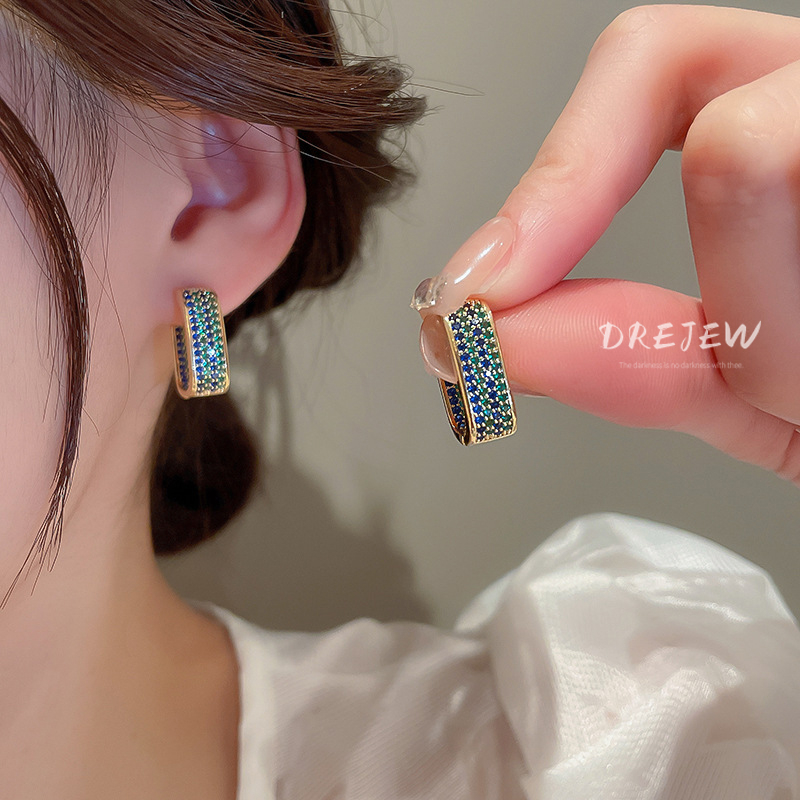 DREJEW Khuyên Tai Hình Học Đính Đá Zircon Cao Cấp Sang Trọng Phong Cách Hàn Quốc Cho Nữ