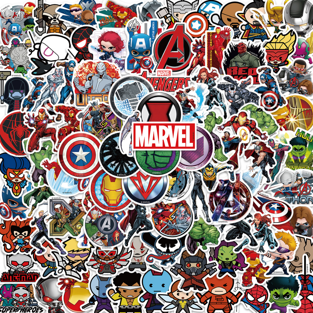 DISNEY Bộ 50 / 100 Sticker Dán Trang Trí Xe Hơi Laptop Họa Tiết Siêu Anh Hùng Marvel