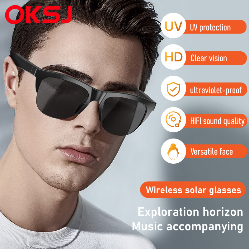 Tai nghe bluetooth OKSJ F06 Mắt kính unisex hot trend thời trang gọng kính mát nam nữ nhiều màu phong cách Kính râm UV400 cho Nam và Nữ