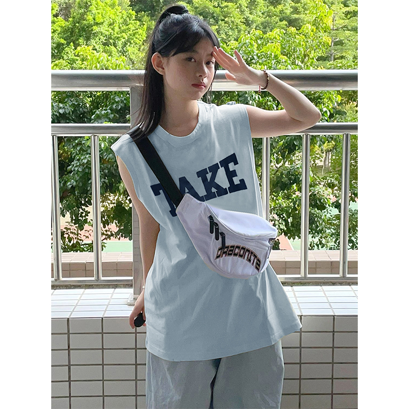 Áo tank top Không Tay Dáng Rộng In Chữ Vui Nhộn Phong Cách Hàn Quốc Cho Nữ