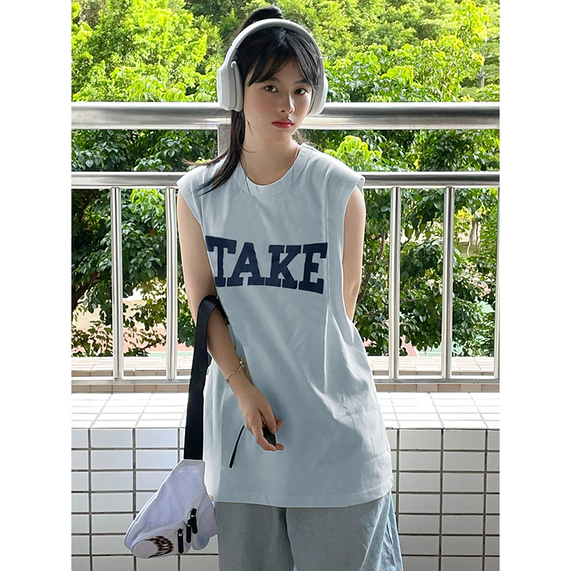 Áo tank top Không Tay Dáng Rộng In Chữ Vui Nhộn Phong Cách Hàn Quốc Cho Nữ