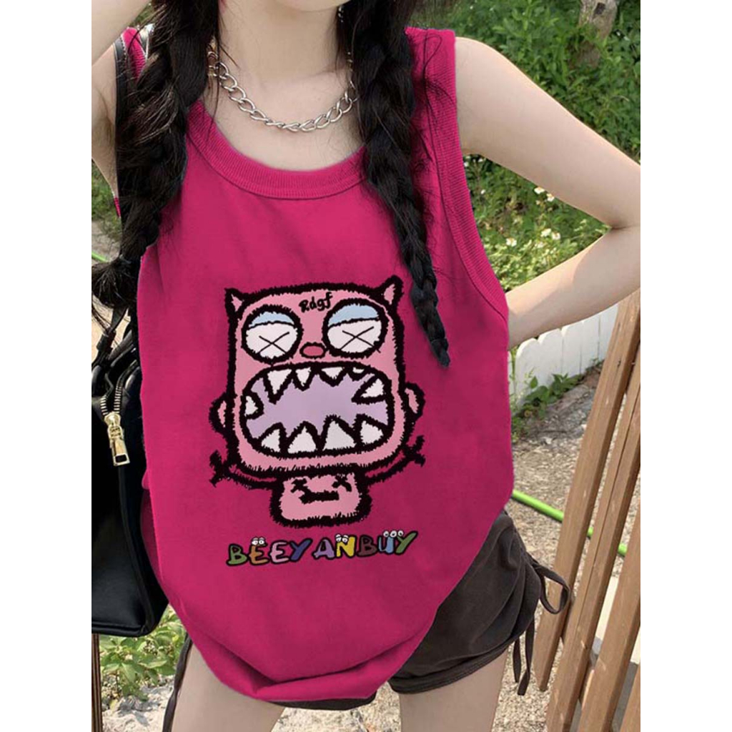 Áo tank top Không Tay Dáng Rộng In Chữ Vui Nhộn Phong Cách Hàn Quốc Cho Nữ