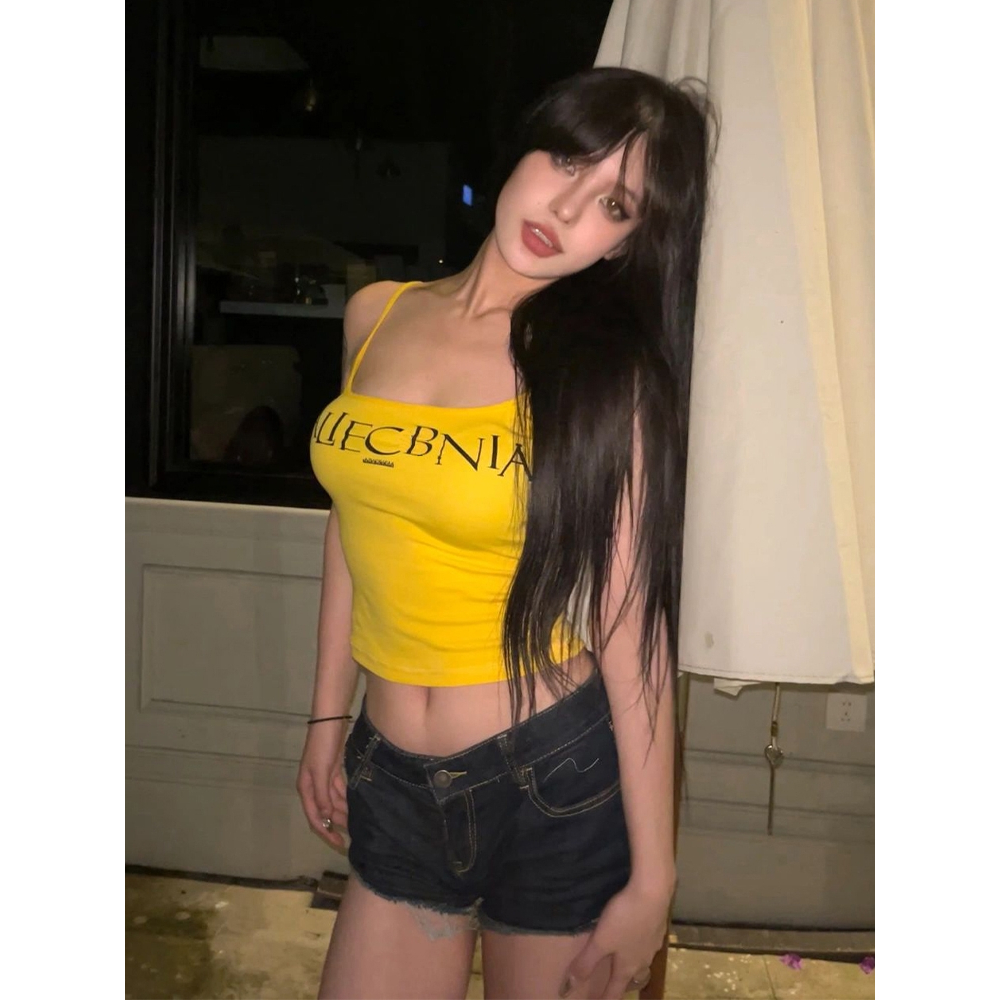 Áo tank top Màu Vàng y2k Ôm Dáng Gợi Cảm Cho Nữ