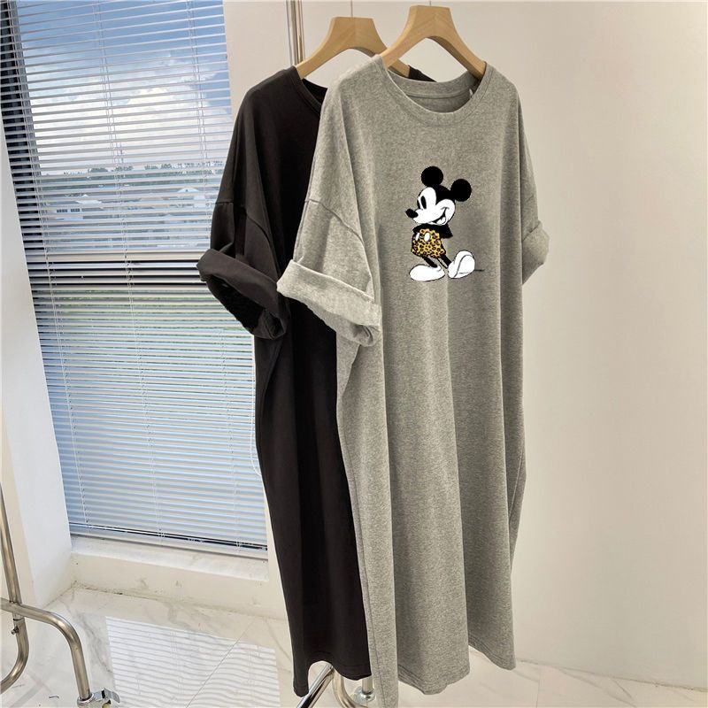 Đầm Thun Tay Ngắn Dáng Rộng In Hình Chuột Mickey Thời Trang Mùa Hè Cho Nữ 40-100KG