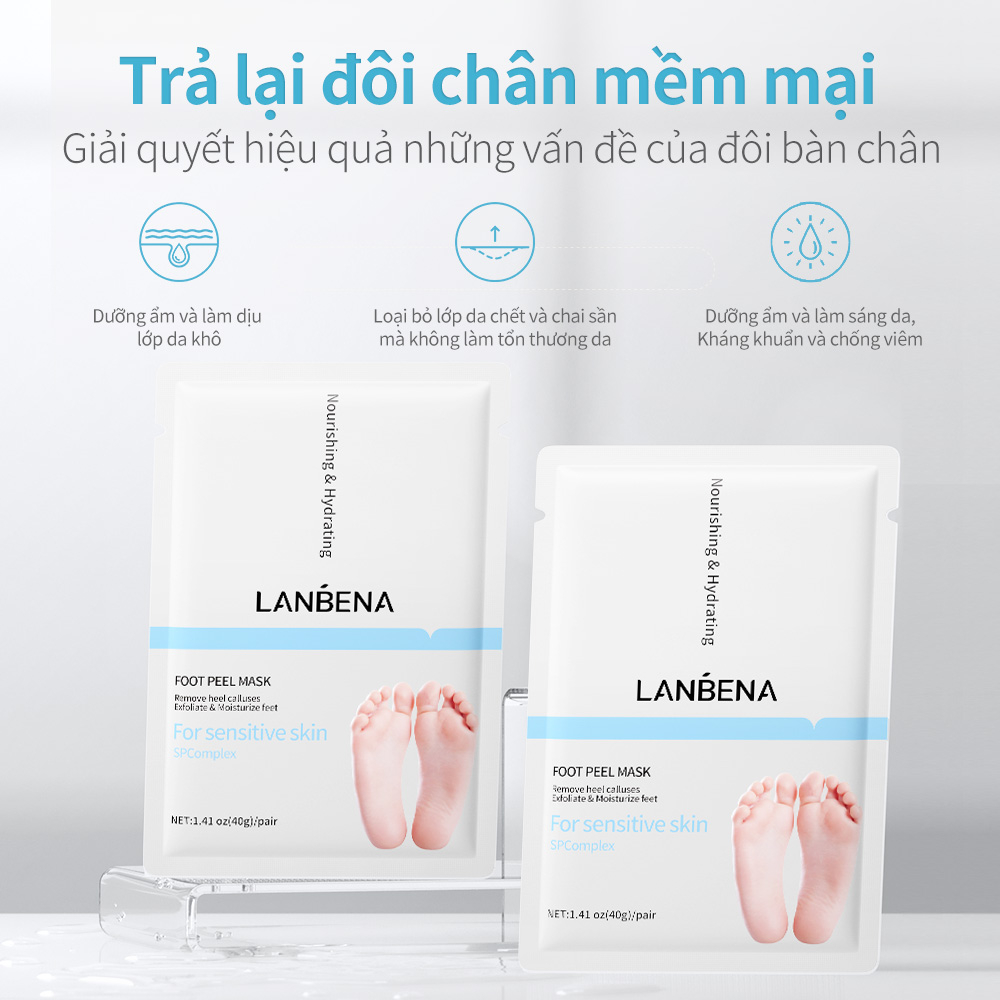 Set 2 mặt nạ Lanbena tẩy tế bào chết làm giảm vết chai hiệu quả cho bàn chân