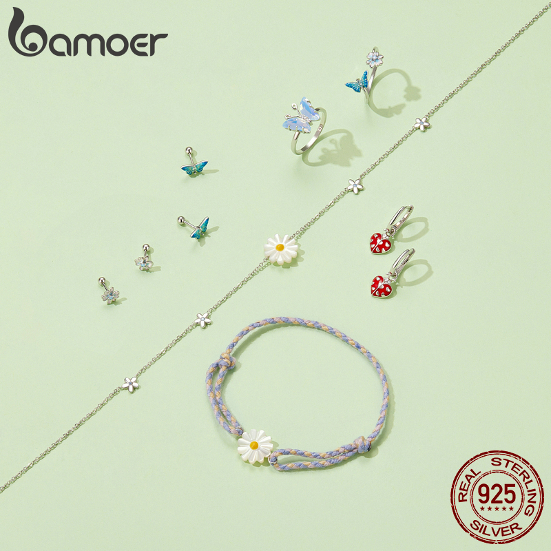 Set trang sức BAMOER Bạc 925 hình bướm và hoa cúc độc đáo