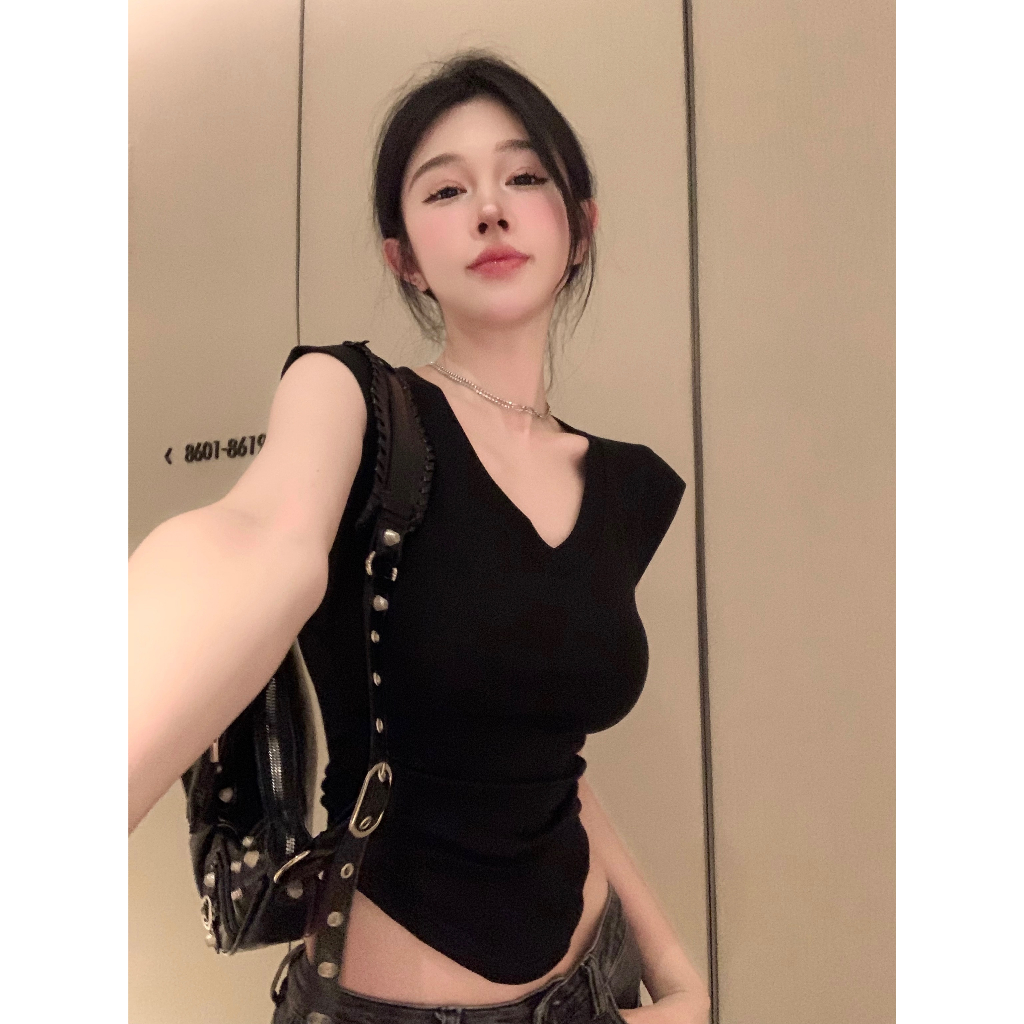 Áo Thun Tay Ngắn Cổ Chữ V Màu Trơn Quyến Rũ Dành Cho Nữ