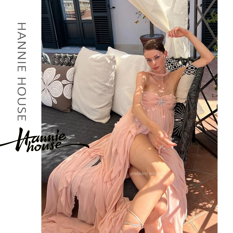 Hannie-đầm Mùa Hè Không Đều Viền Bèo Nhún Hở Lưng Cho Nữ