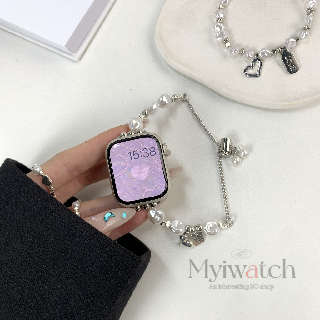 Dây Đeo Chuỗi Ngọc Trai Sang Trọng Cho iwatch serie 8 7 6 5 SE 4 3 2 1 49mm 41mm 45mm 44mm 40mm 38mm 42mm