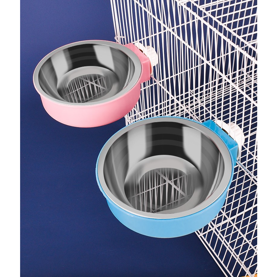 Bát ăn gắn chuồng cho chó mèo hình tròn - Bát ăn treo chuồng Thép Không Gỉ Có Thể Tháo Rời