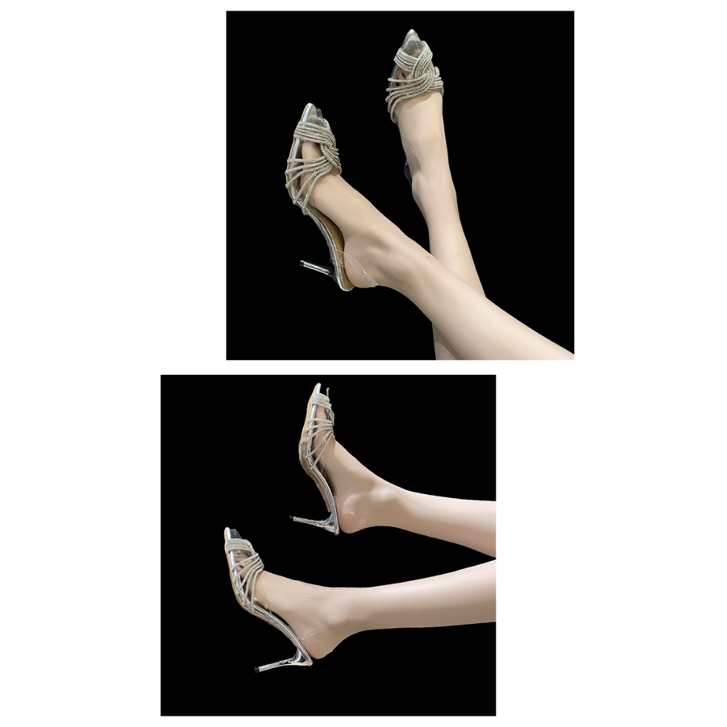 Giày Cao Gót Mũi Nhọn Đính Đá Thời Trang 3.15 Inches