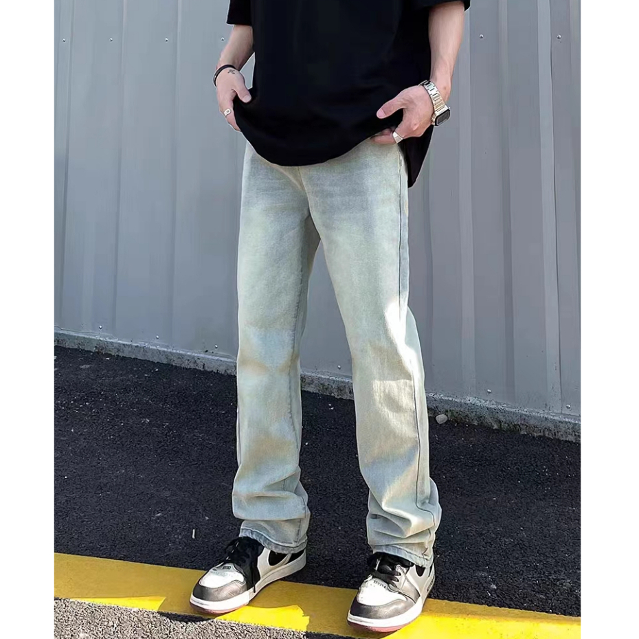 Quần Jeans Dài Ống Đứng Màu Vàng Bùn Phong Cách Đường Phố Mỹ Cho Nam Và Nữ