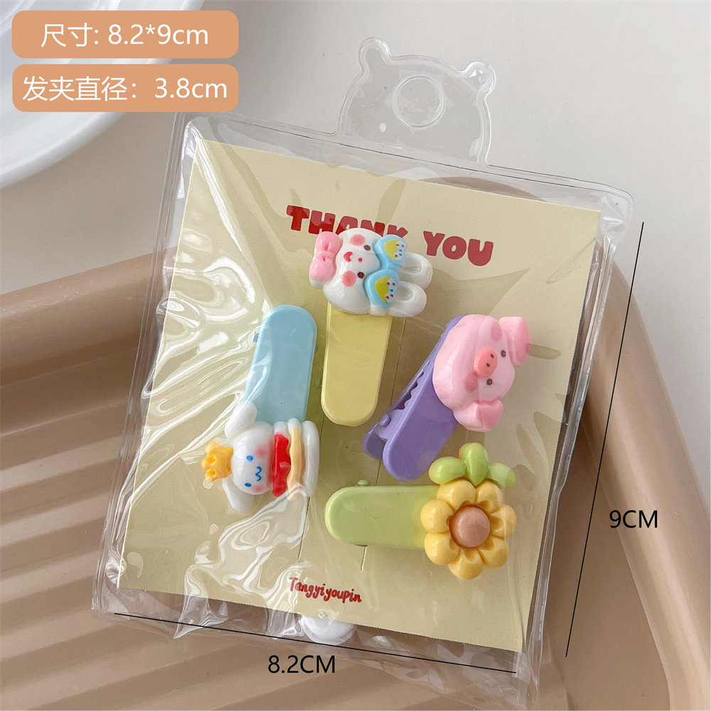 Set 4 Kẹp Tóc Hình Thỏ / Hoa / Trái Tim / Nơ Màu Kẹo Ngọt Ngào Dễ Thương Cho Nữ