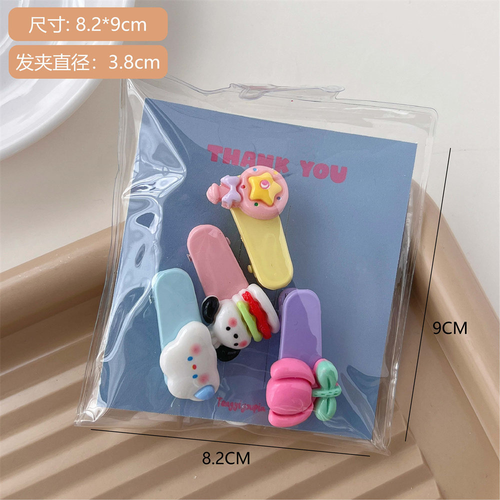 Set 4 Kẹp Tóc Hình Thỏ / Hoa / Trái Tim / Nơ Màu Kẹo Ngọt Ngào Dễ Thương Cho Nữ