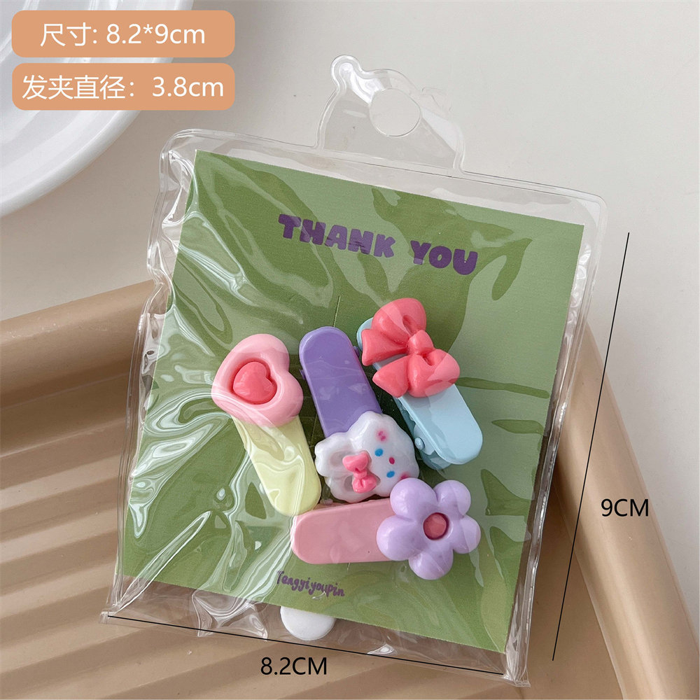 Set 4 Kẹp Tóc Hình Thỏ / Hoa / Trái Tim / Nơ Màu Kẹo Ngọt Ngào Dễ Thương Cho Nữ