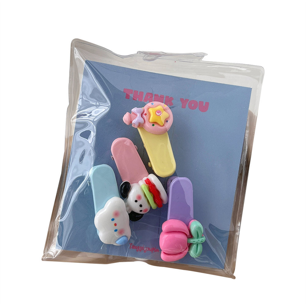 Set 4 Kẹp Tóc Hình Thỏ / Hoa / Trái Tim / Nơ Màu Kẹo Ngọt Ngào Dễ Thương Cho Nữ