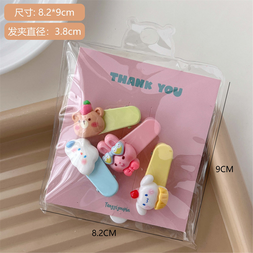 Set 4 Kẹp Tóc Hình Thỏ / Hoa / Trái Tim / Nơ Màu Kẹo Ngọt Ngào Dễ Thương Cho Nữ