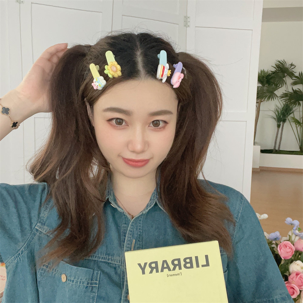 Set 4 Kẹp Tóc Hình Thỏ / Hoa / Trái Tim / Nơ Màu Kẹo Ngọt Ngào Dễ Thương Cho Nữ