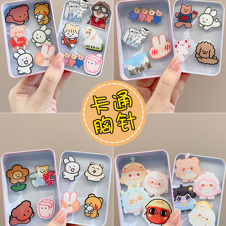 Set 4-10 Trâm Cài Áo Họa Tiết Hoạt Hình Phong Cách Hàn Quốc Xinh Xắn