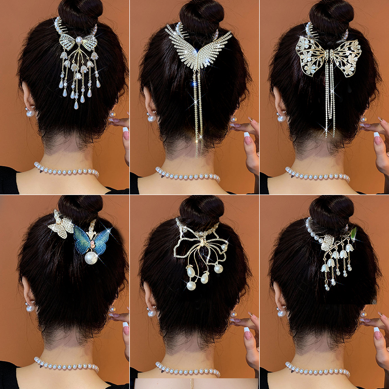 MOCHASHU Kẹp Tóc Tua Rua Hình Hoa Đính Đá & Ngọc Trai Sang Trọng Thời Trang 2023