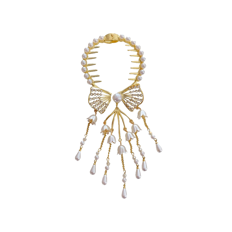 MOCHASHU Kẹp Tóc Tua Rua Hình Hoa Đính Đá & Ngọc Trai Sang Trọng Thời Trang 2023