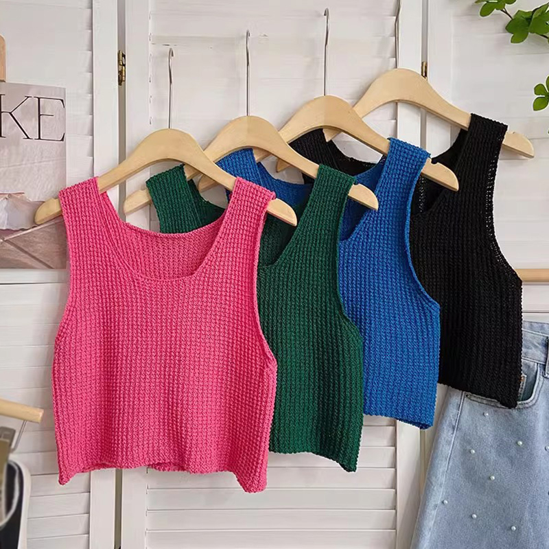 Áo Croptop Dệt Kim Cổ Tròn Màu Sắc Đơn Giản Cho Nữ