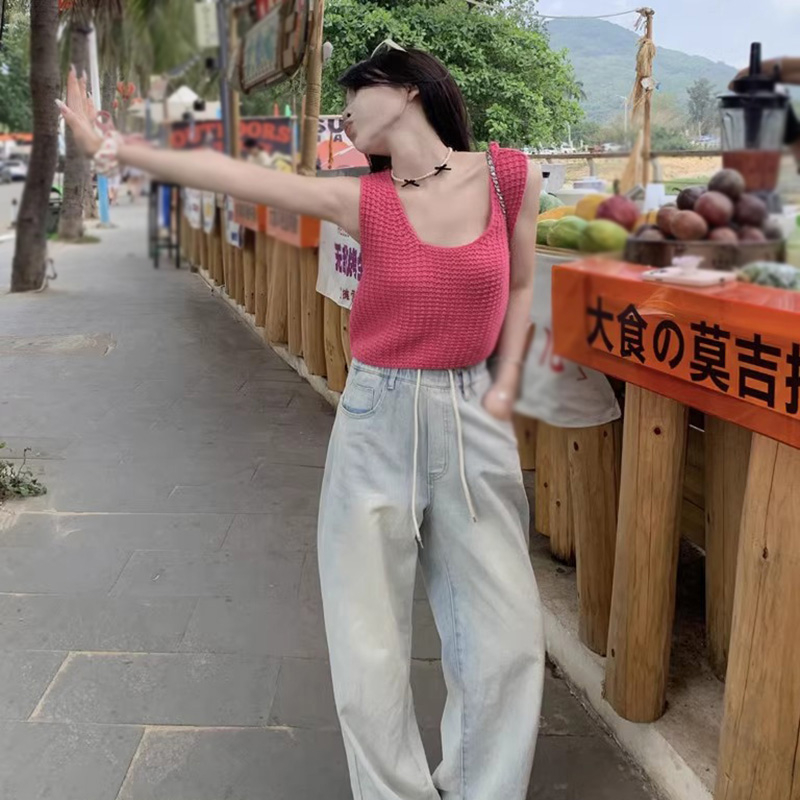 Áo Croptop Dệt Kim Cổ Tròn Màu Sắc Đơn Giản Cho Nữ