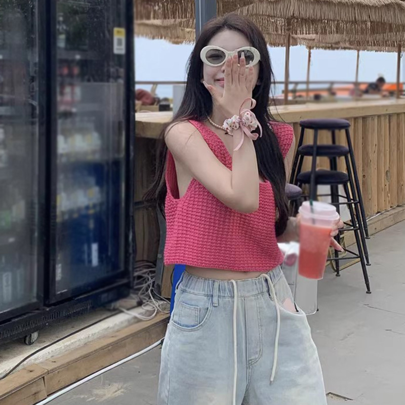 Áo Croptop Dệt Kim Cổ Tròn Màu Sắc Đơn Giản Cho Nữ