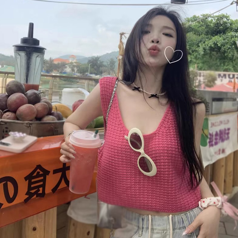 Áo Croptop Dệt Kim Cổ Tròn Màu Sắc Đơn Giản Cho Nữ