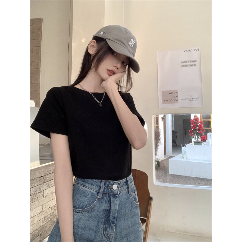 QADCOL Áo Thun Tay Ngắn Cổ Tròn Màu Sắc Đơn Giản Cho Nữ