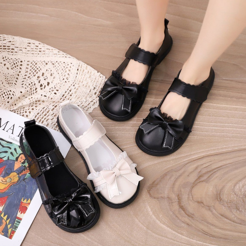 Giày Búp Bê Da Đính Nơ Phong Cách lolita Xinh Xắn Cho Nữ