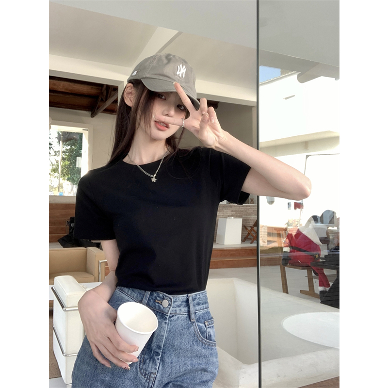 QADCOL Áo Thun Tay Ngắn Cổ Tròn Màu Sắc Đơn Giản Cho Nữ