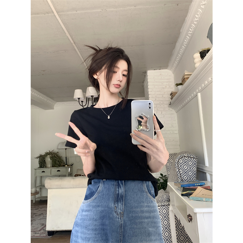 QADCOL Áo Thun Tay Ngắn Cổ Tròn Màu Sắc Đơn Giản Cho Nữ