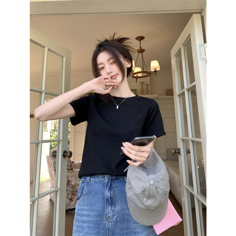 QADCOL Áo Thun Tay Ngắn Cổ Tròn Màu Sắc Đơn Giản Cho Nữ