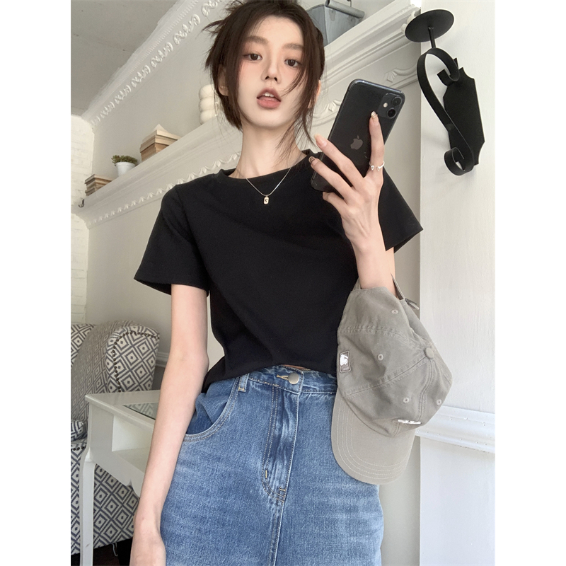 QADCOL Áo Thun Tay Ngắn Cổ Tròn Màu Sắc Đơn Giản Cho Nữ