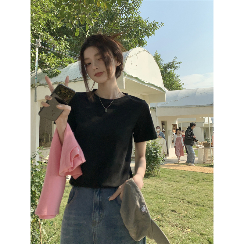 QADCOL Áo Thun Tay Ngắn Cổ Tròn Màu Sắc Đơn Giản Cho Nữ