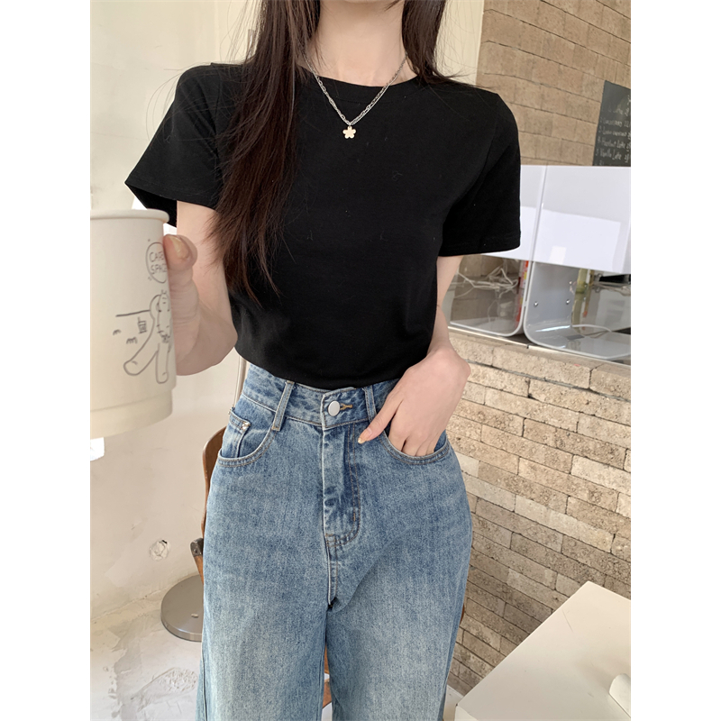 QADCOL Áo Thun Tay Ngắn Cổ Tròn Màu Sắc Đơn Giản Cho Nữ