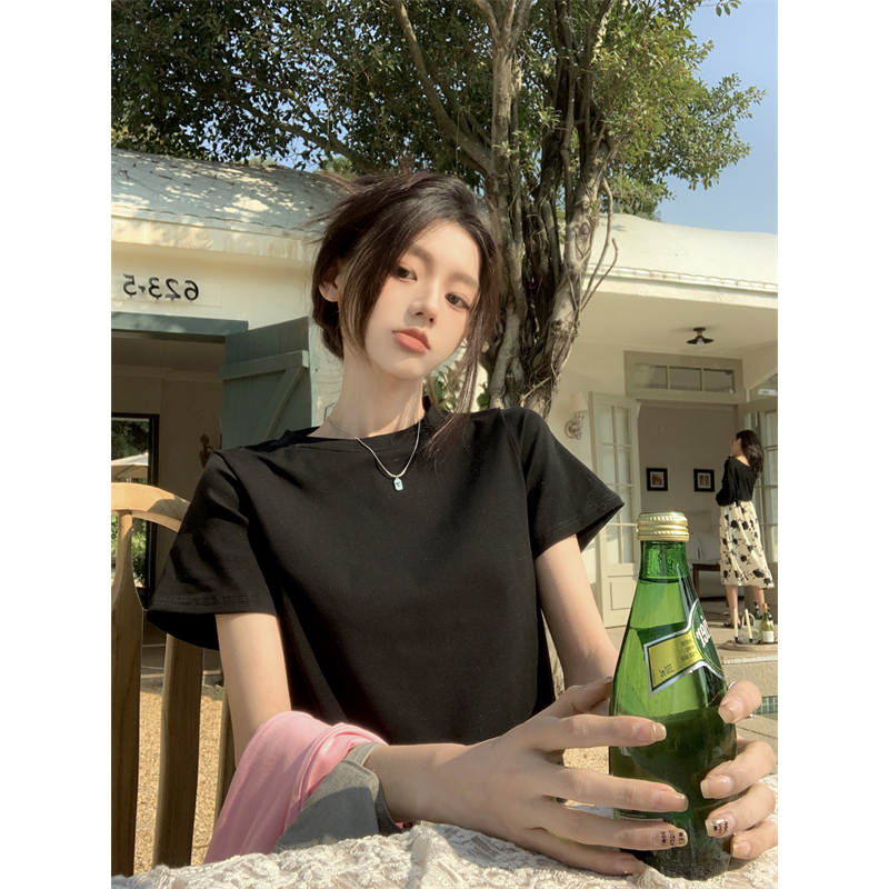 QADCOL Áo Thun Tay Ngắn Cổ Tròn Màu Sắc Đơn Giản Cho Nữ