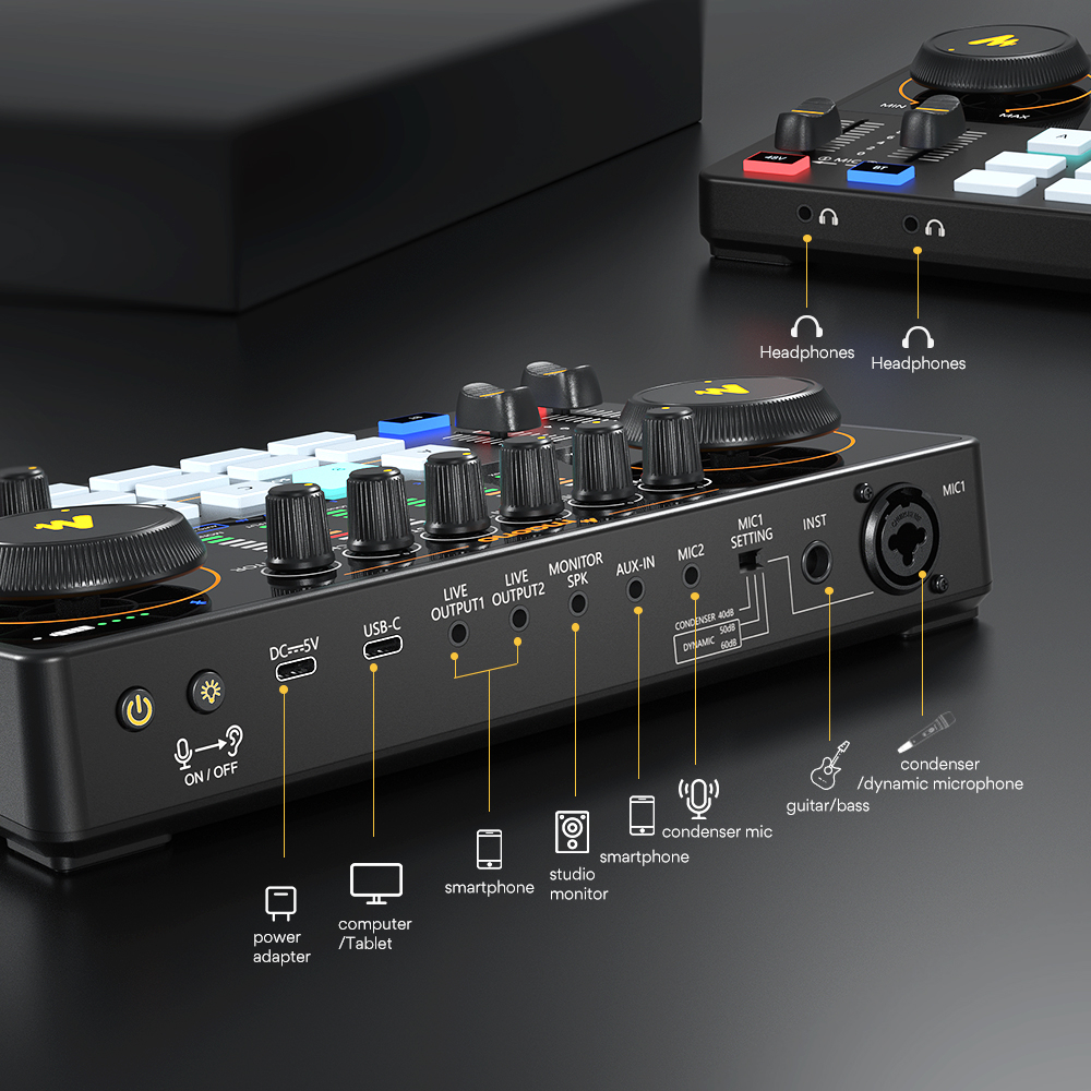 Bộ micro điện dung card âm thanh MAONO AME2 bộ trộn giao diện âm thanh studio nguồn điện Phantom hỗ trợ live/ghi âm