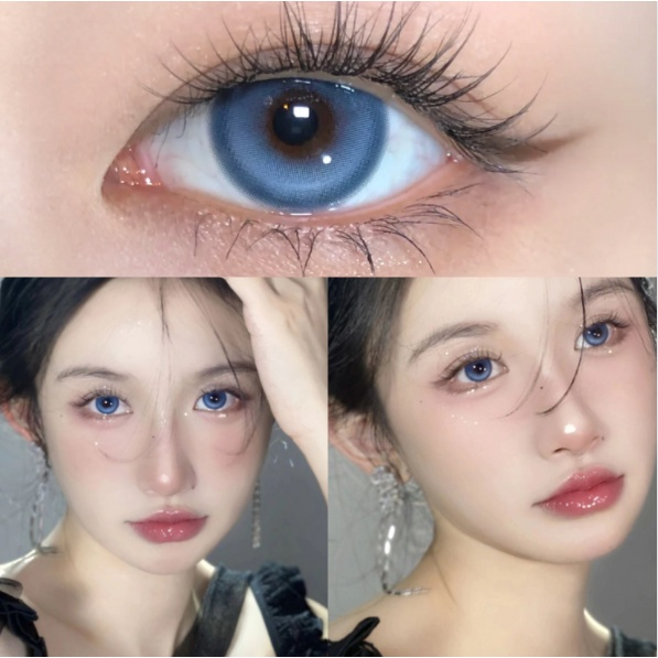 Set 2 Kính Áp Tròng K4 K4 Mắt To Màu Xanh Dương Sử Dụng 1 Năm 14.5mm 0.00--8.00 Độ