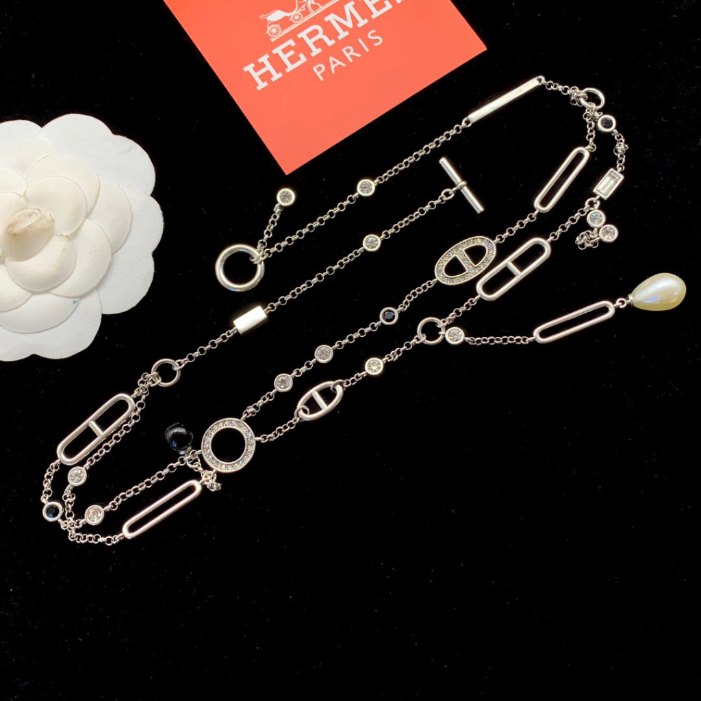 Vòng cổ Ngọc Trai Đôi Hình Mũi Heo Đính Kim Cương Nhân Tạo Sang Trọng Thời Trang Năm 2023