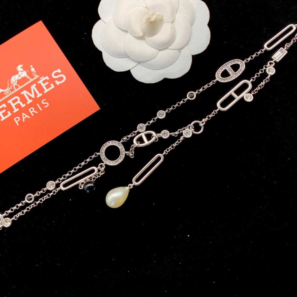 Vòng cổ Ngọc Trai Đôi Hình Mũi Heo Đính Kim Cương Nhân Tạo Sang Trọng Thời Trang Năm 2023