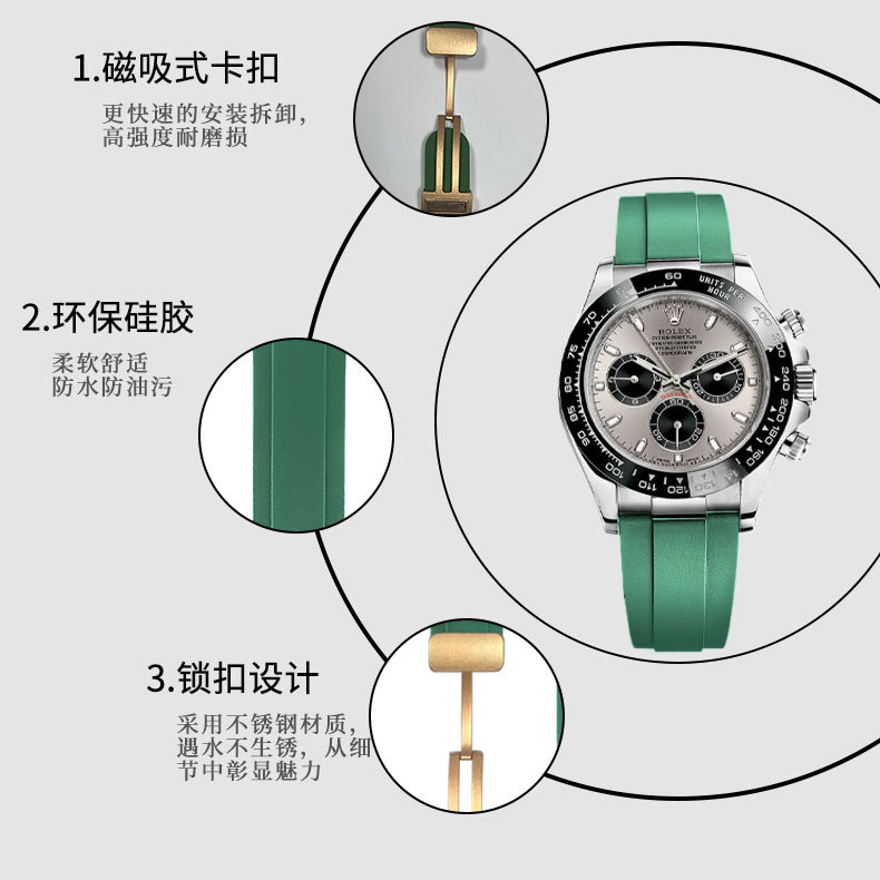 Dây Đeo Đồng Hồ Bằng Cao Su Silicone Mềm Cong 22mm Chống Nước Cho Rolex Submariner Ghost